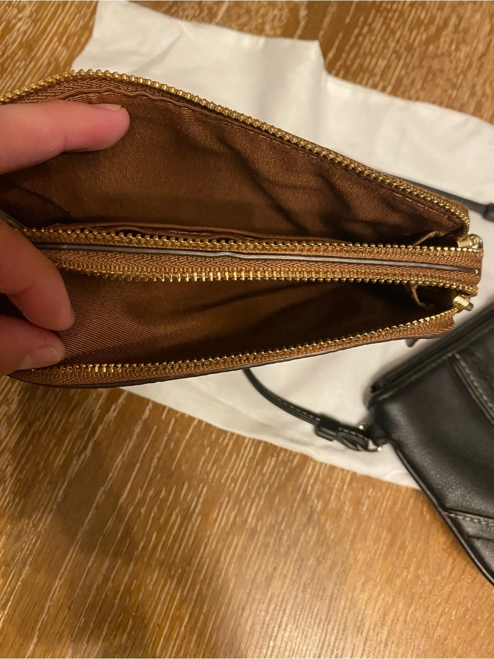 Coach Black Leather Wristlet with Top Zip and Strap